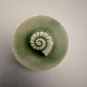 Artisan NAUTILUS SHELL CERAMIC POTTERY HANDMADE TILE AMMONITE Brooch Pin OOAK